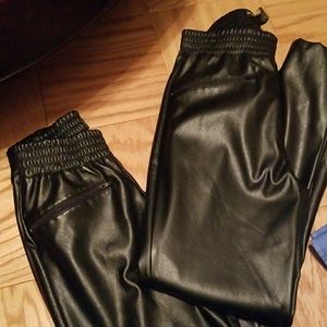 Black Faux Leather Joggers
