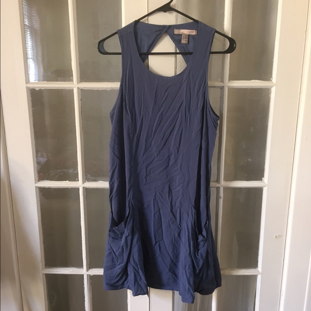 Steel Blue Pocket Dress with Exposed Back