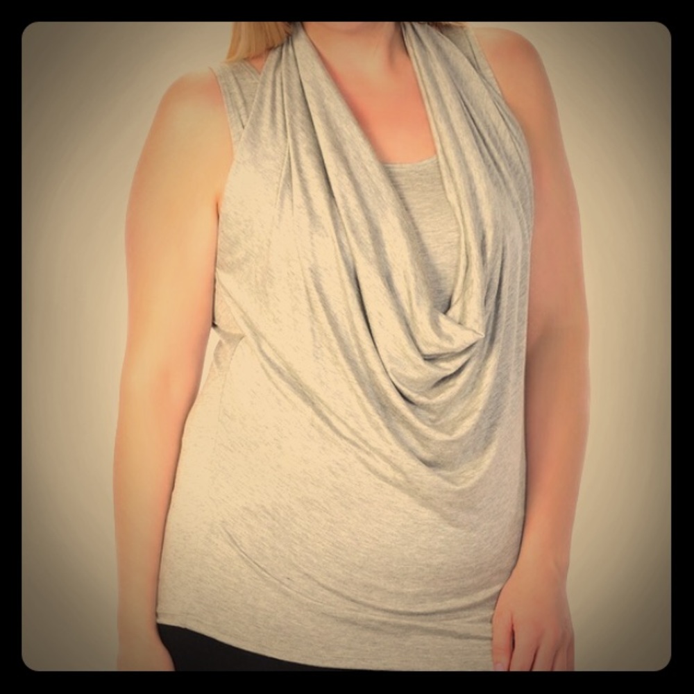 Plus gray sleeveless drape top