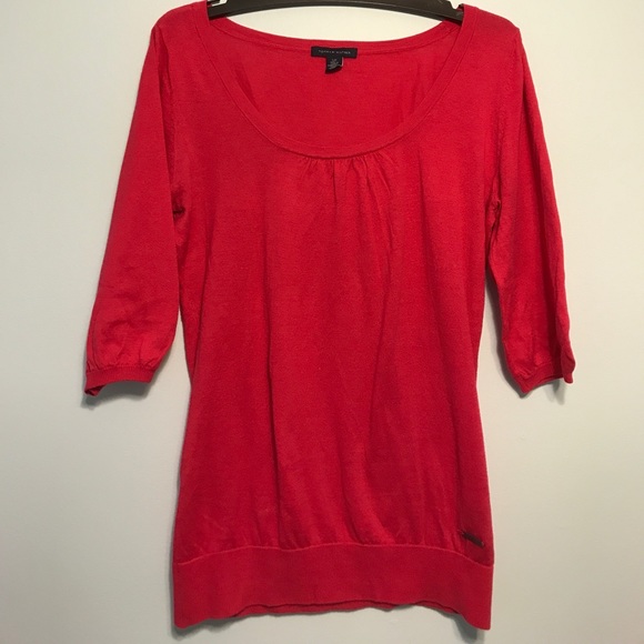 Tommy Hilfiger hot pink low scoop neck sweater. - Picture 2 of 4