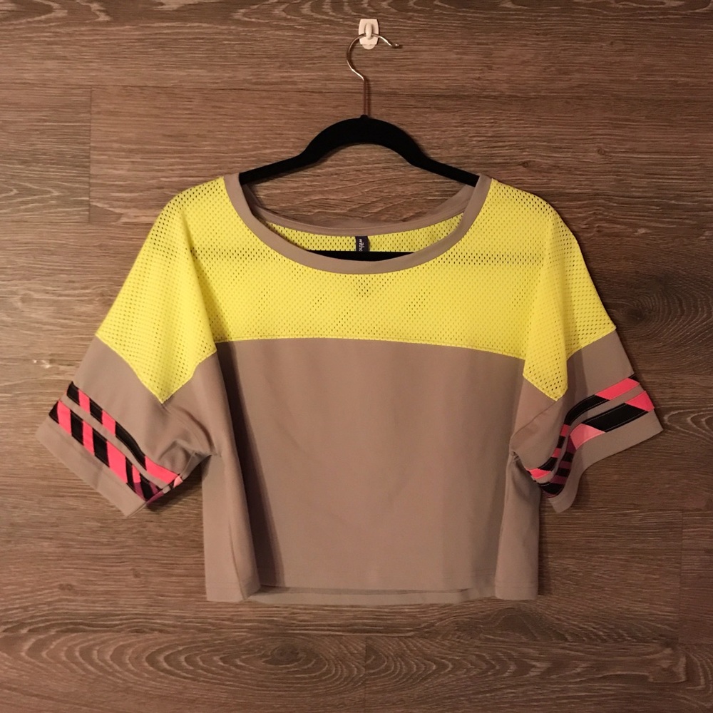 Urban Outfitters Neon Yellow and Gray Top