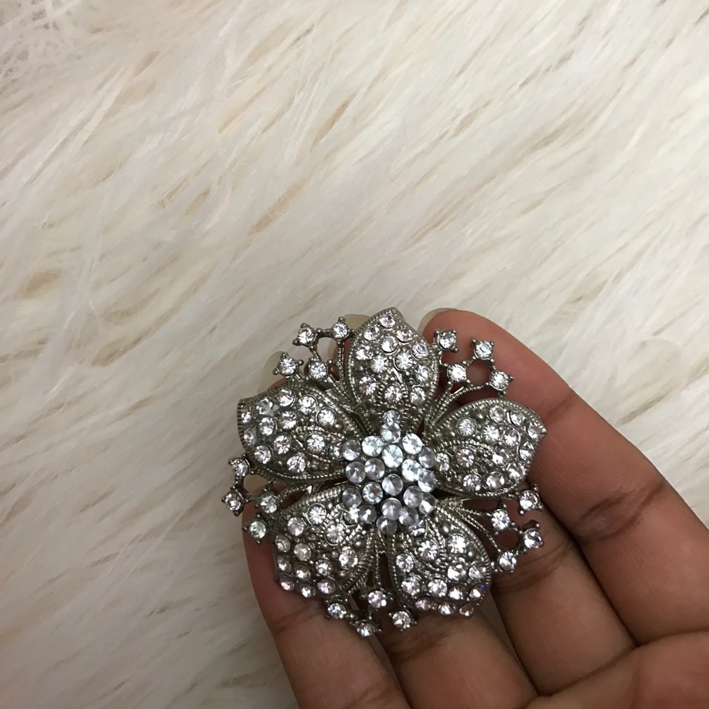 Flower diamond silver hair clip