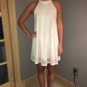 High neck white lace layered dress!