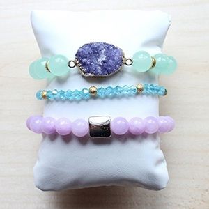 Pastel stretchy gemstone bracelet stack Druzy