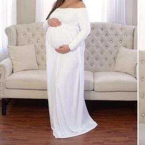 White Maternity Dress - Off the Shoulder