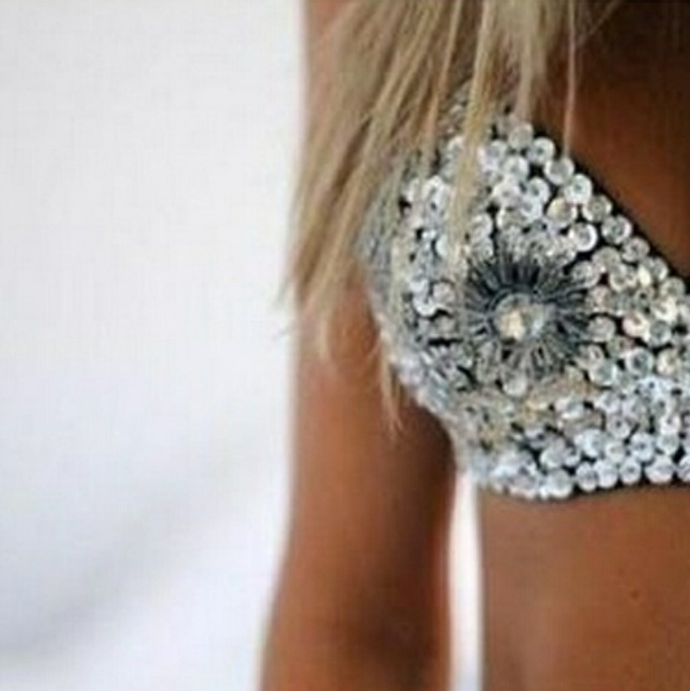 Crystal & Sequin Encrusted Padded Bra Size 36/38B