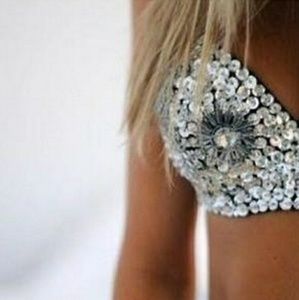 Crystal & Sequin Encrusted Padded Bra Size 36/38B