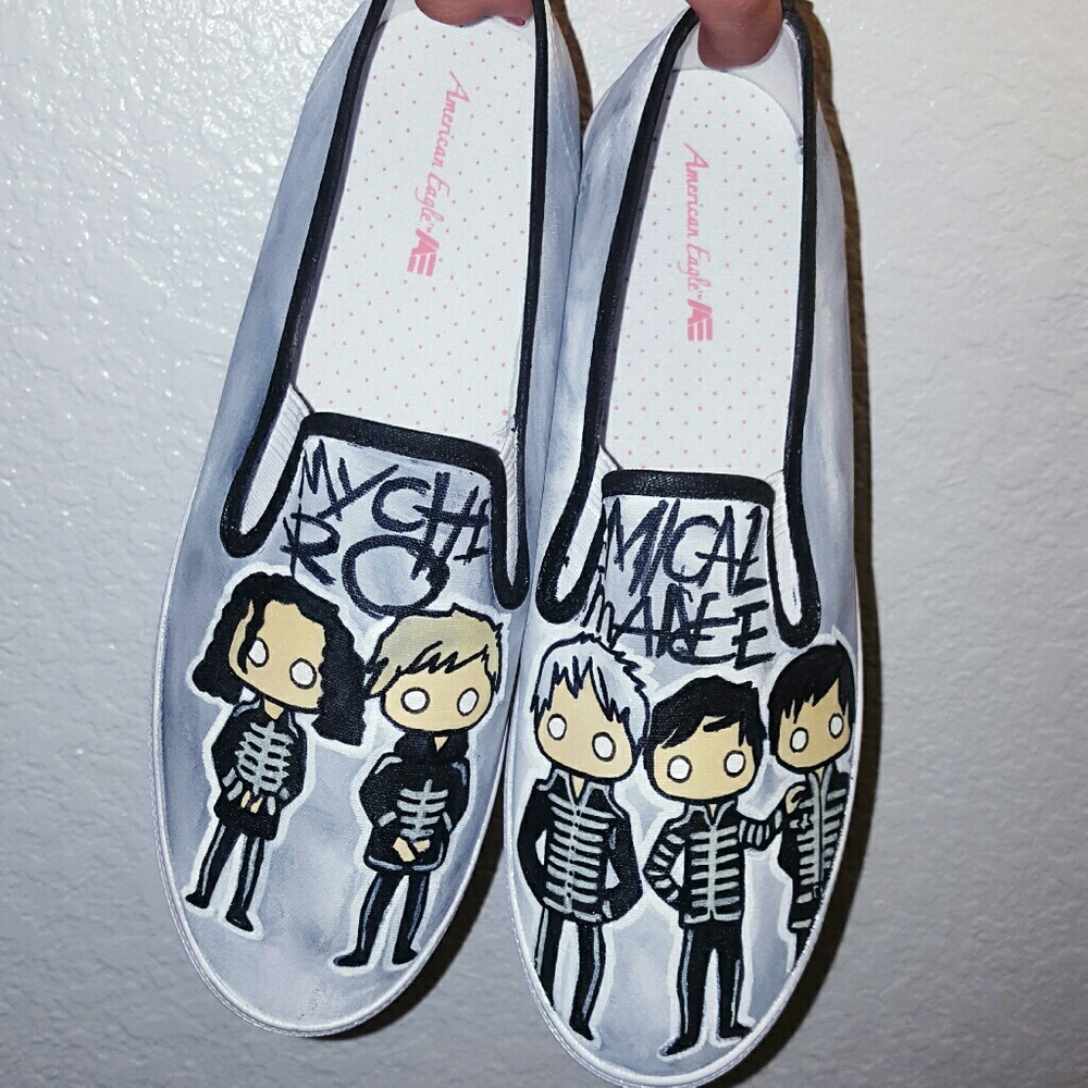 Hand painted American Eagle slip ons. MCR design.