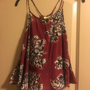 Red floral ruffle Tank