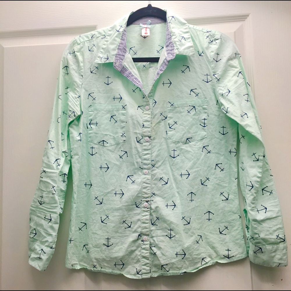 Mint anchors button up
