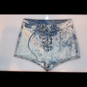 Lace up denim shorts