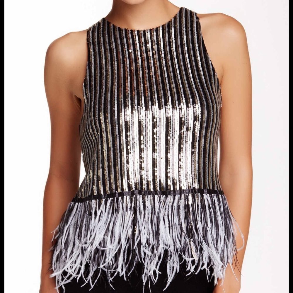 Sequin genuine feather peplum