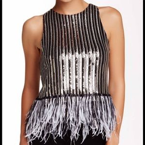 Sequin genuine feather peplum