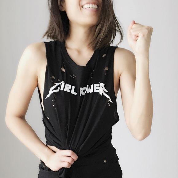 Rebel chic here comes da GIRL POWER destroyed top - Picture 2 of 4
