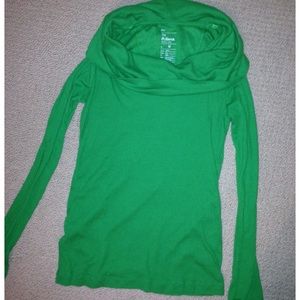 Kelly Green Beautiful Thin-Waffle Cowl Neck Top- M