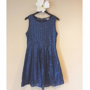 Blue sequin fit & flare dress