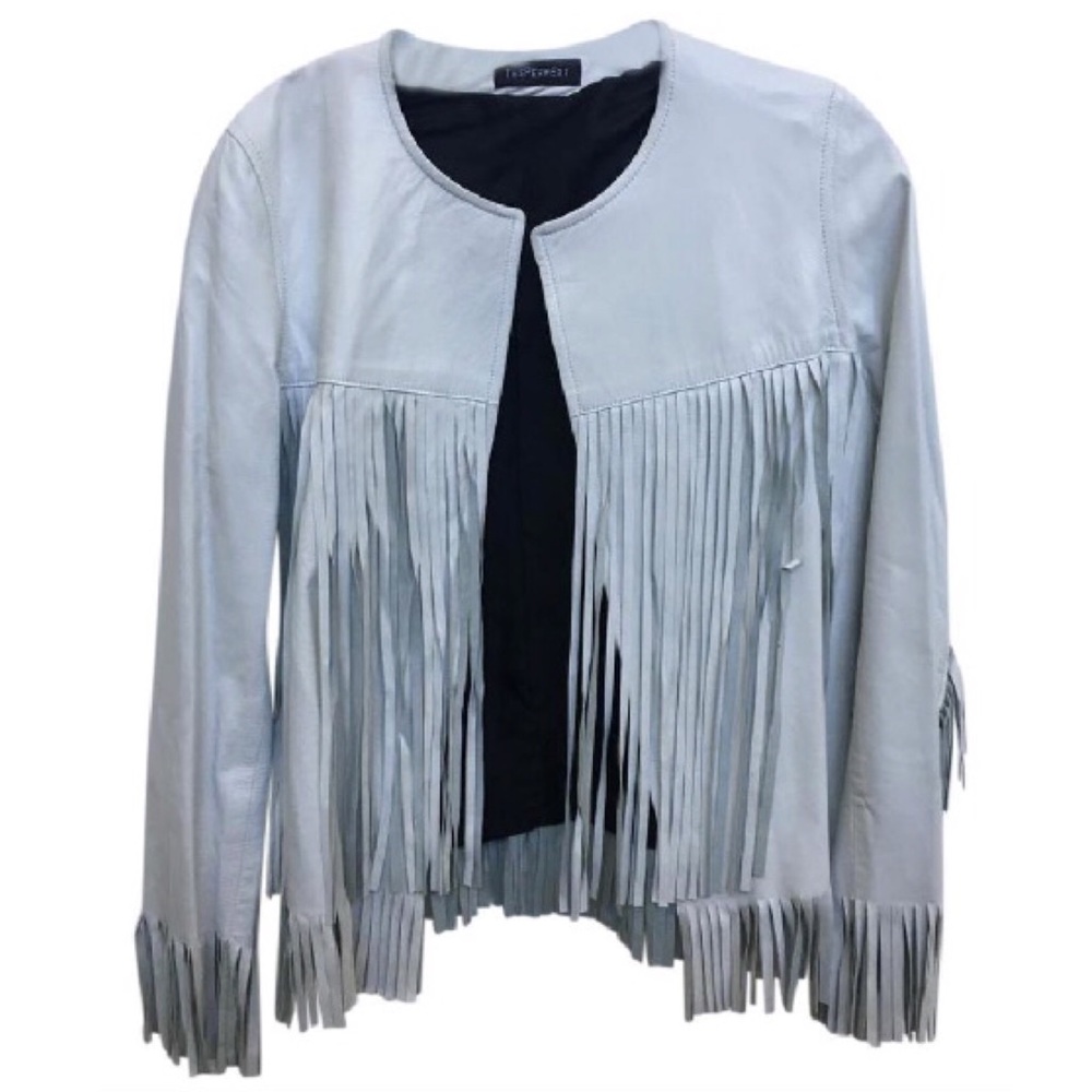 Leather Fringe Trim Jacket