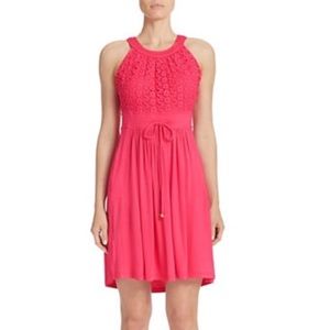 NWT Calvin Klein Lace Accent Halter Dress Coral