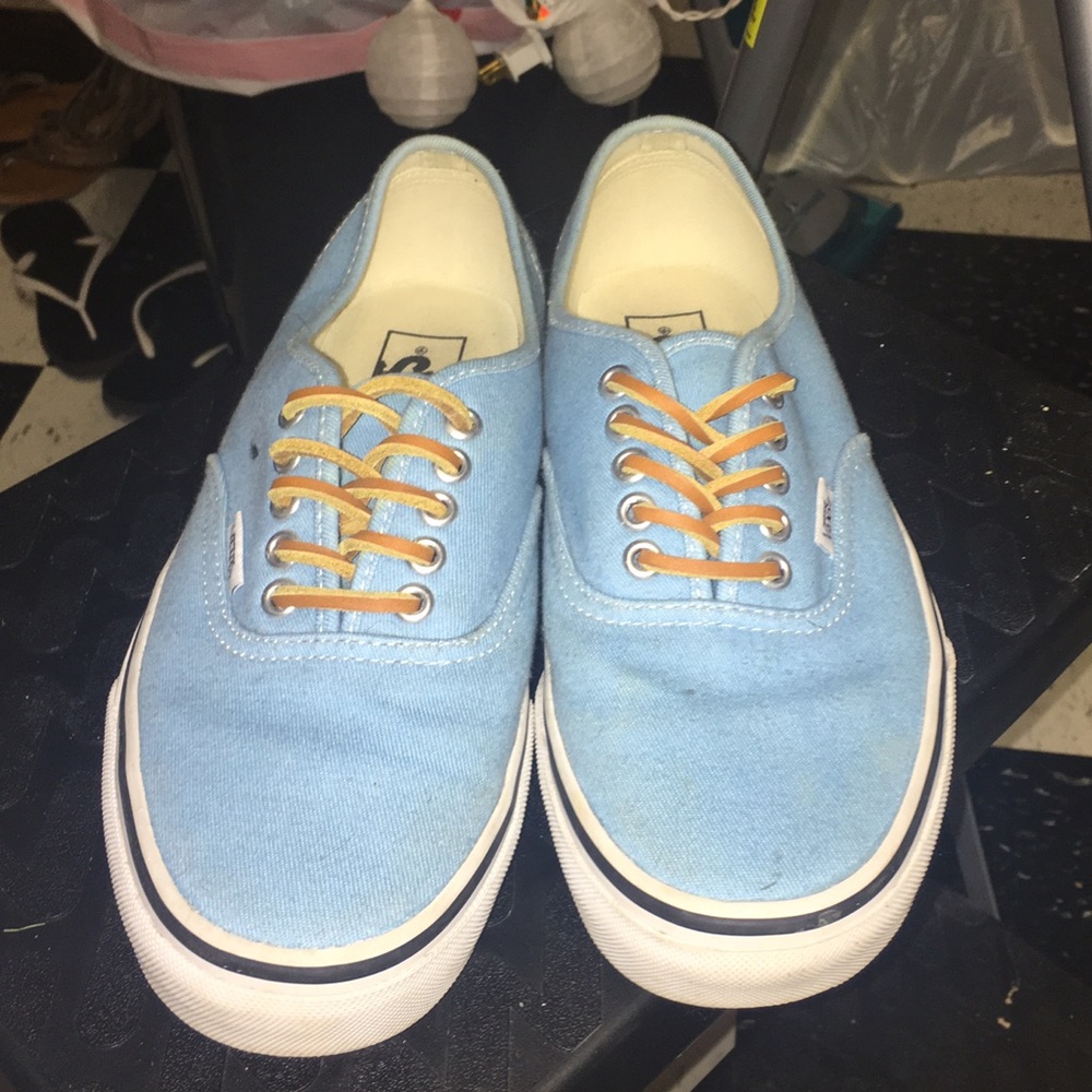 Light blue denim vans leather laces size 9