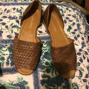 Tan Peep Toe Woven Sandals