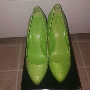 Lime Snake Skin Pumps