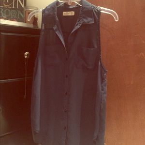 Navy blue button-up collared tank