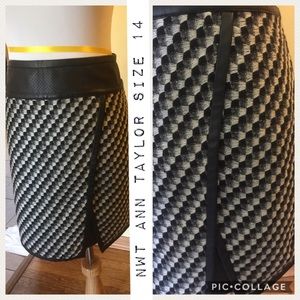 NWT ANN TAYLOR BLACK WHITE WOVEN SKIRT SIZE 14