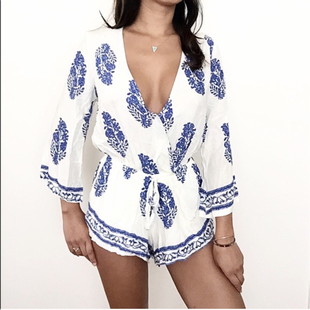 Sexy white blue romper playsuit XS small medium