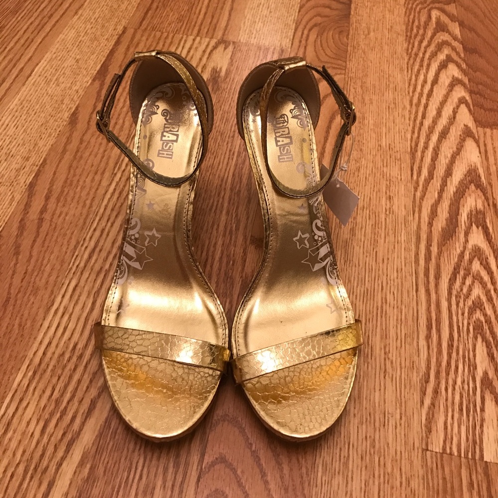 Gold ankle strap heels