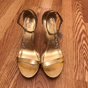 Gold ankle strap heels