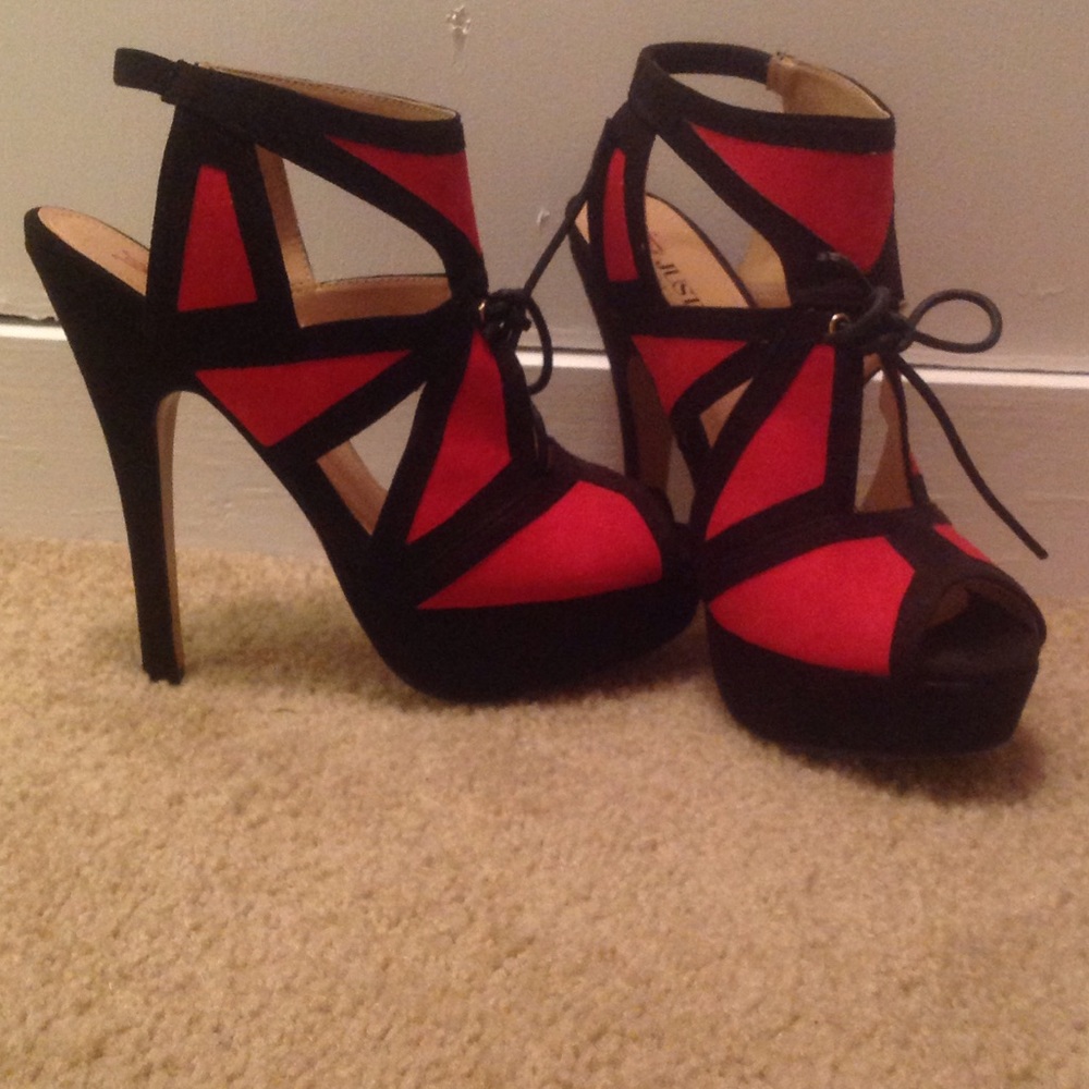 Red & Black Sexy Color Block Heels