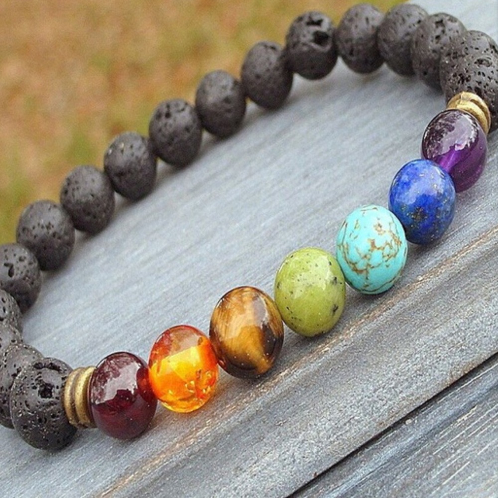 Seven Chakra Bracelet with Lava Beads