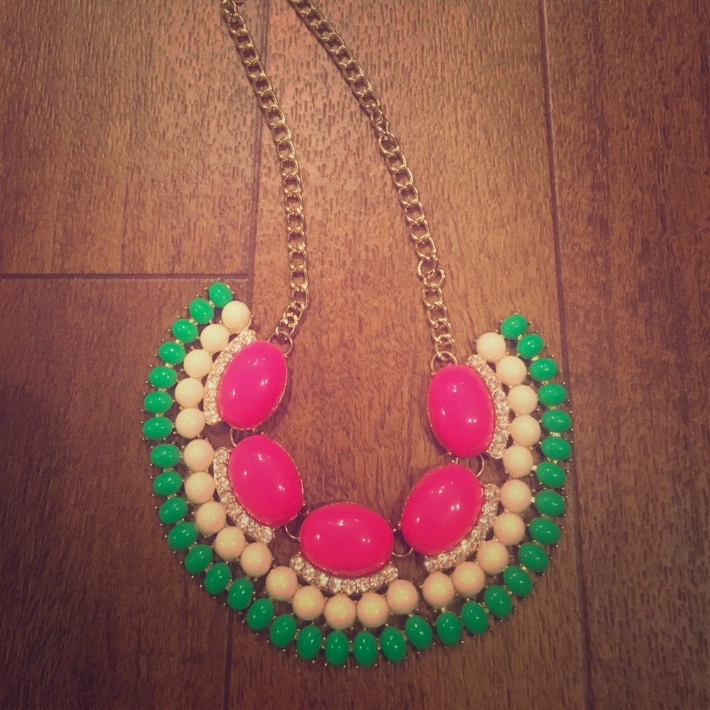 Pink, green and cream Statement necklace