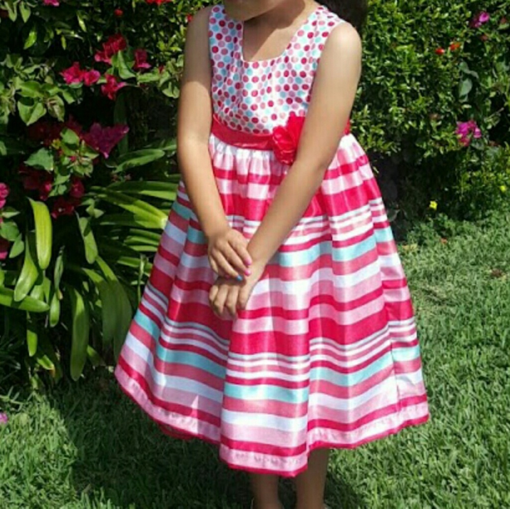 Girls beautiful polka dot and stripe dress