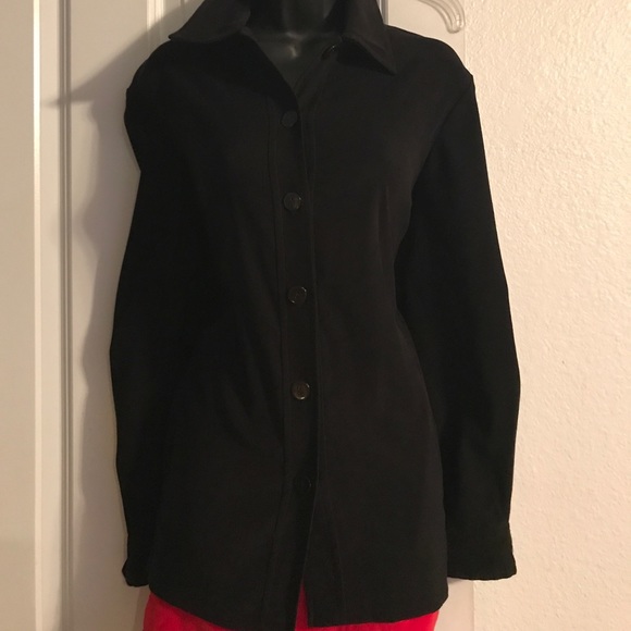 Black Flux-Suede Front-Button Jacked side Pockets - Picture 1 of 5