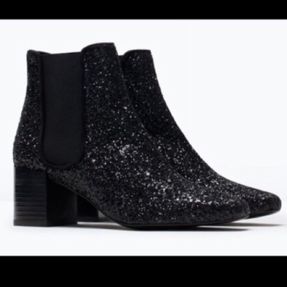 Zara black glitter flab boots!!