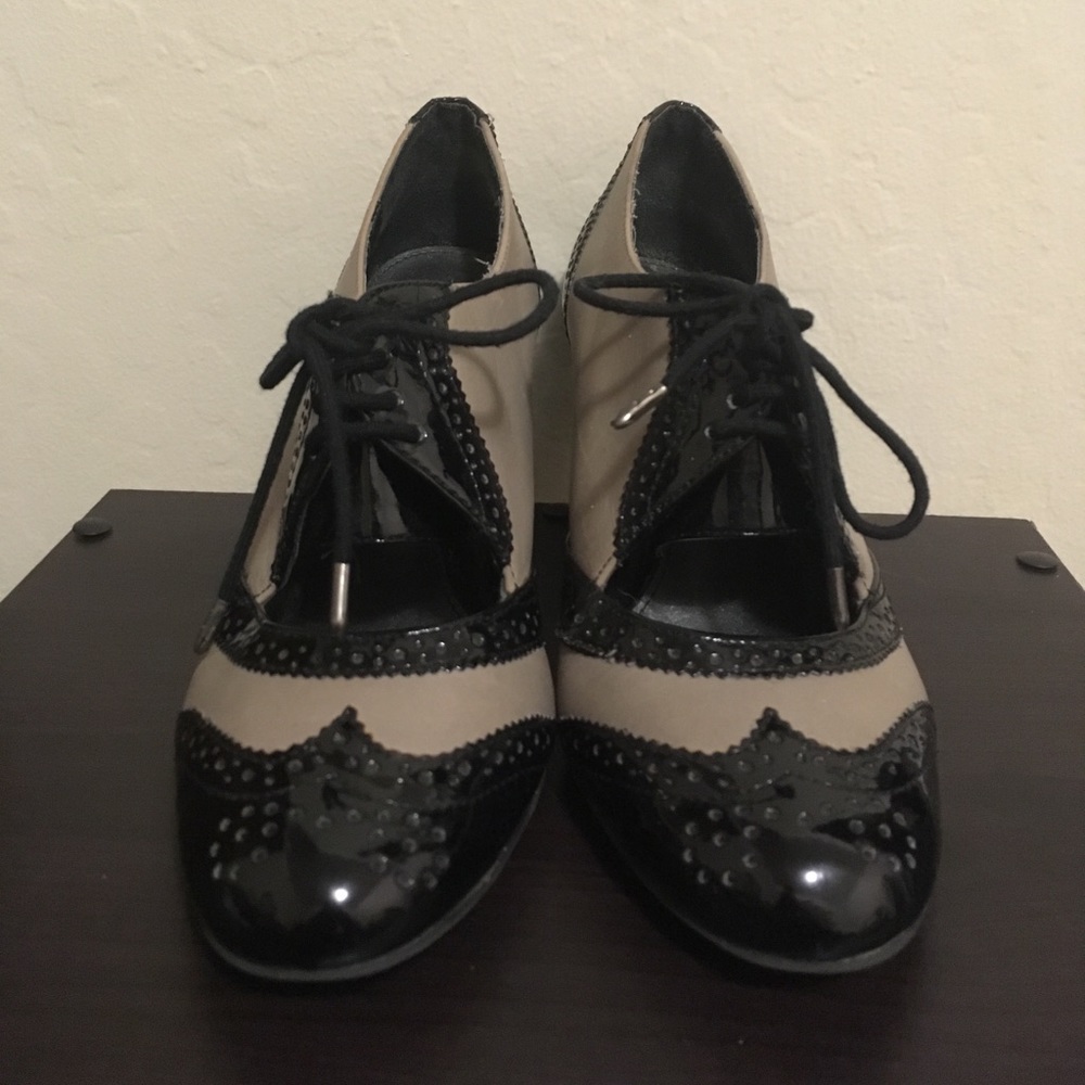 Lace Up Wingtip Oxford Heels