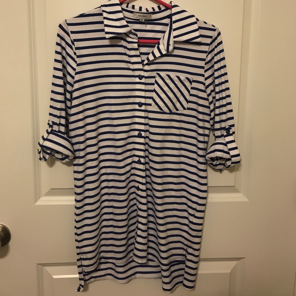 Blue and white striped tunic