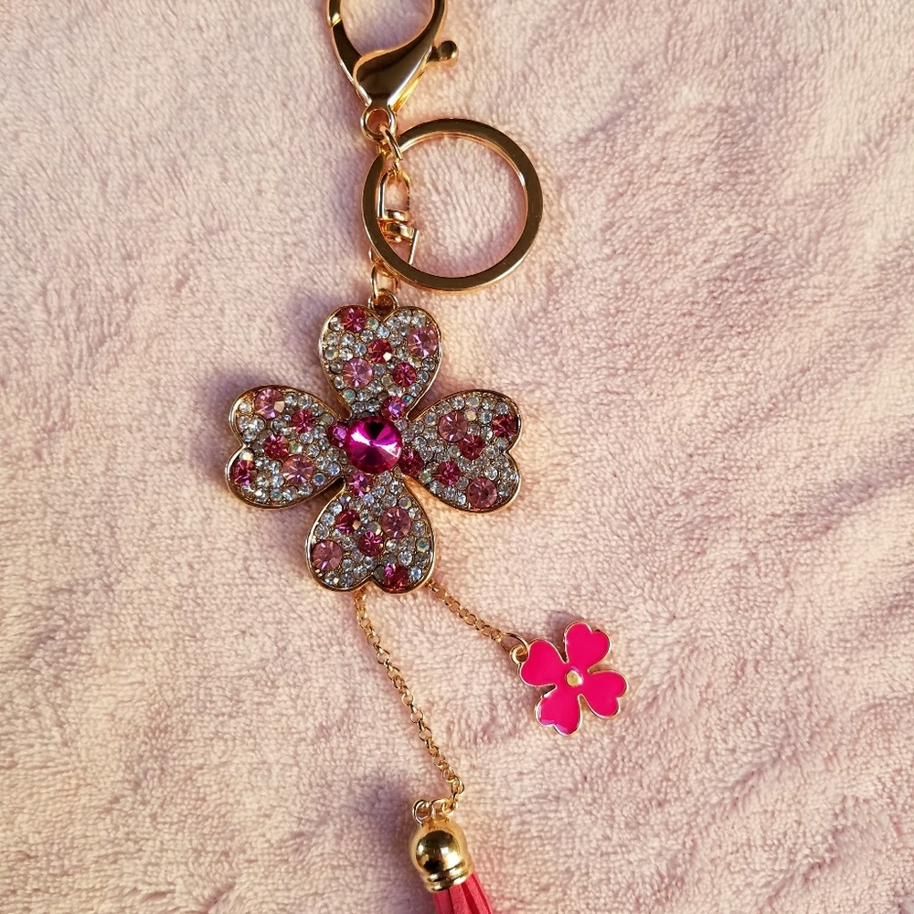 Clover flower rhinestones bag charm