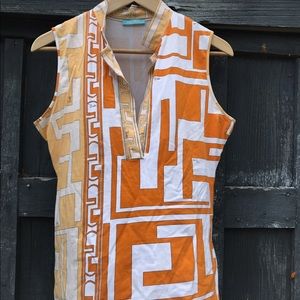Emilio Pucci geometric orange and gold tank top