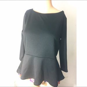 Black peplum large long sleeves circle neck