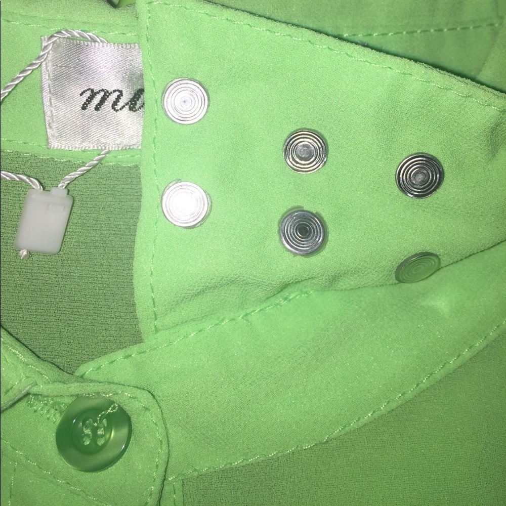 Sheer neon green button down top - Picture 3 of 6