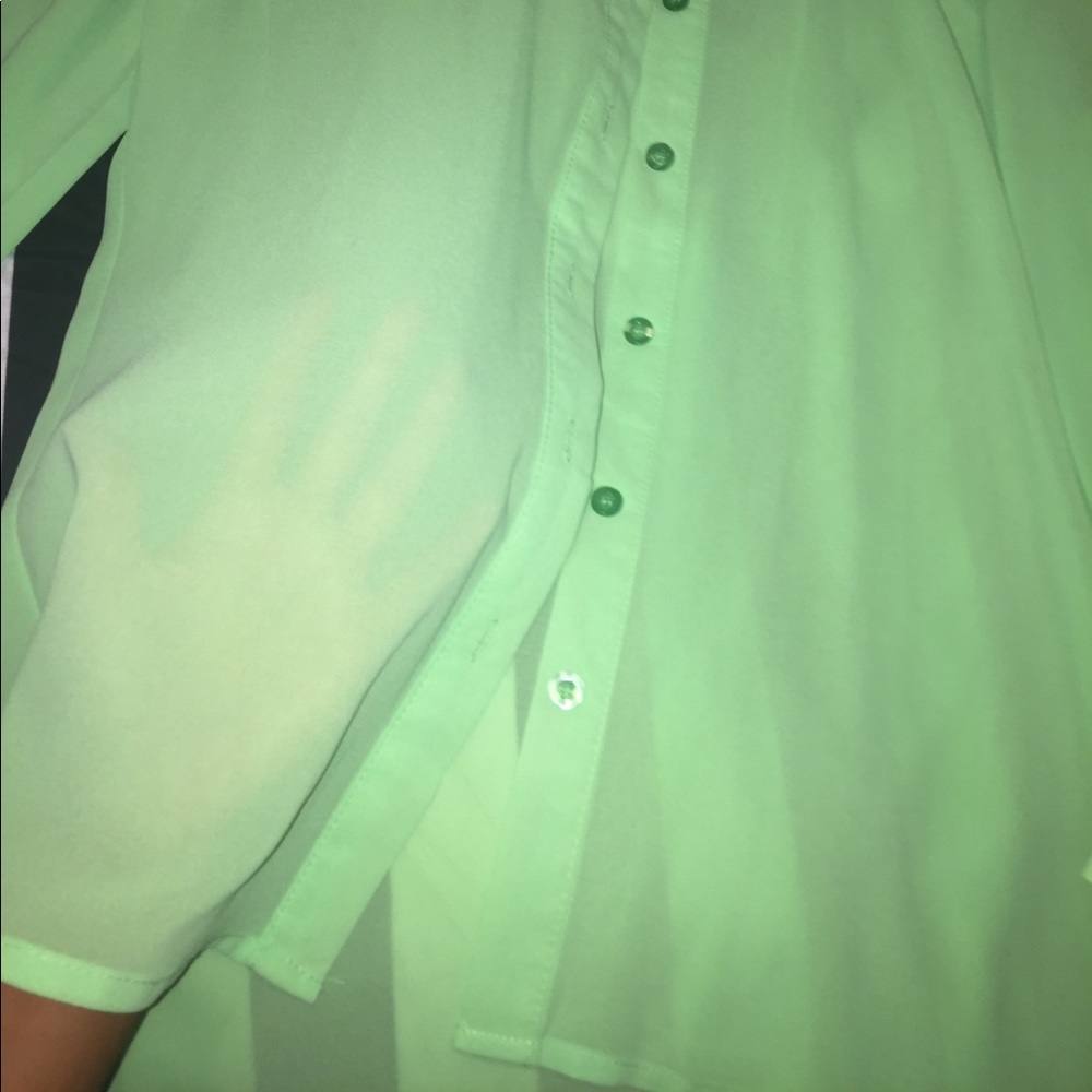 Sheer neon green button down top - Picture 6 of 6