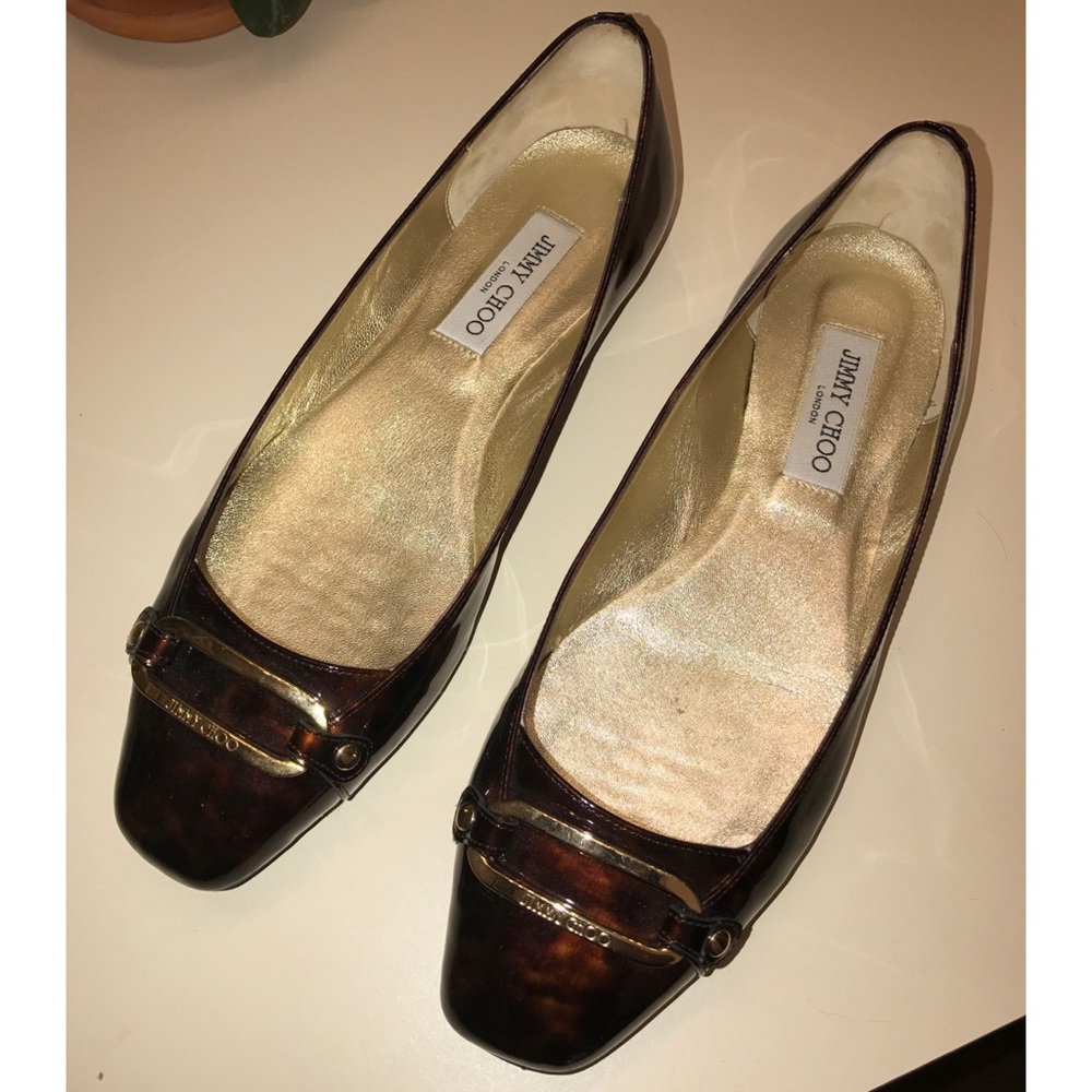 Jimmy Choo Morse Camel Tortoise Ballerina Flats