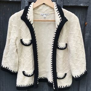 CABi off white & black blanket stitched sweater