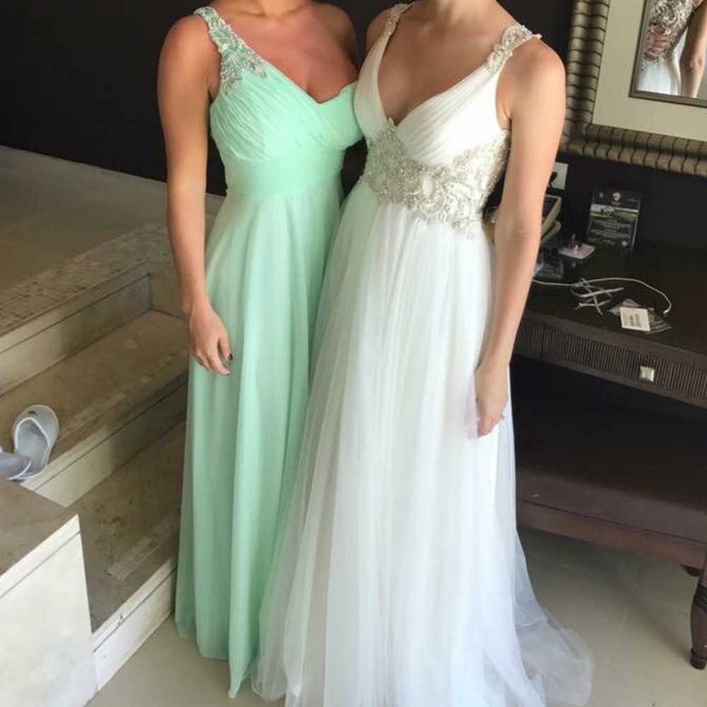 Mint green formal one shoulder dress