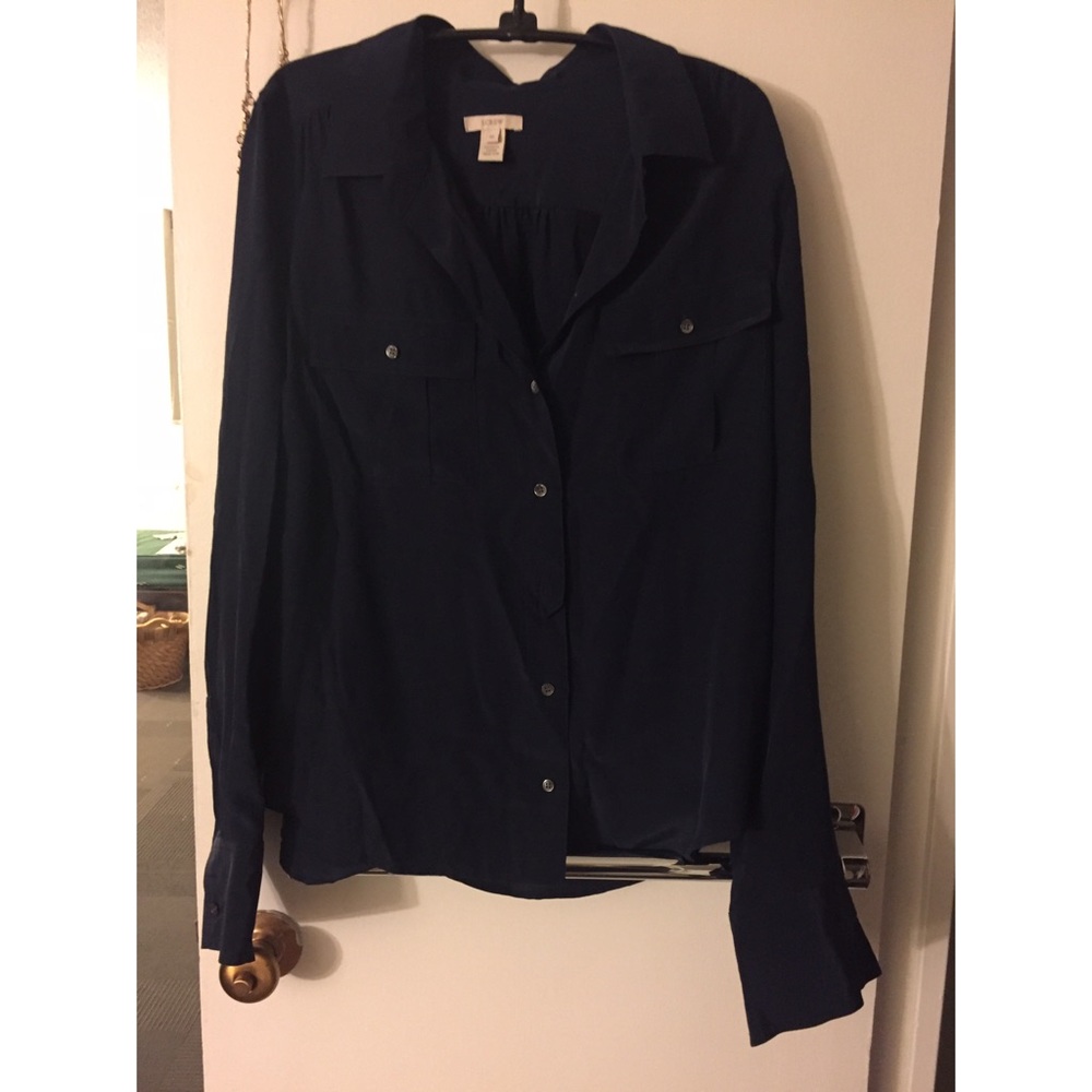 J. Crew silk button down navy size 10