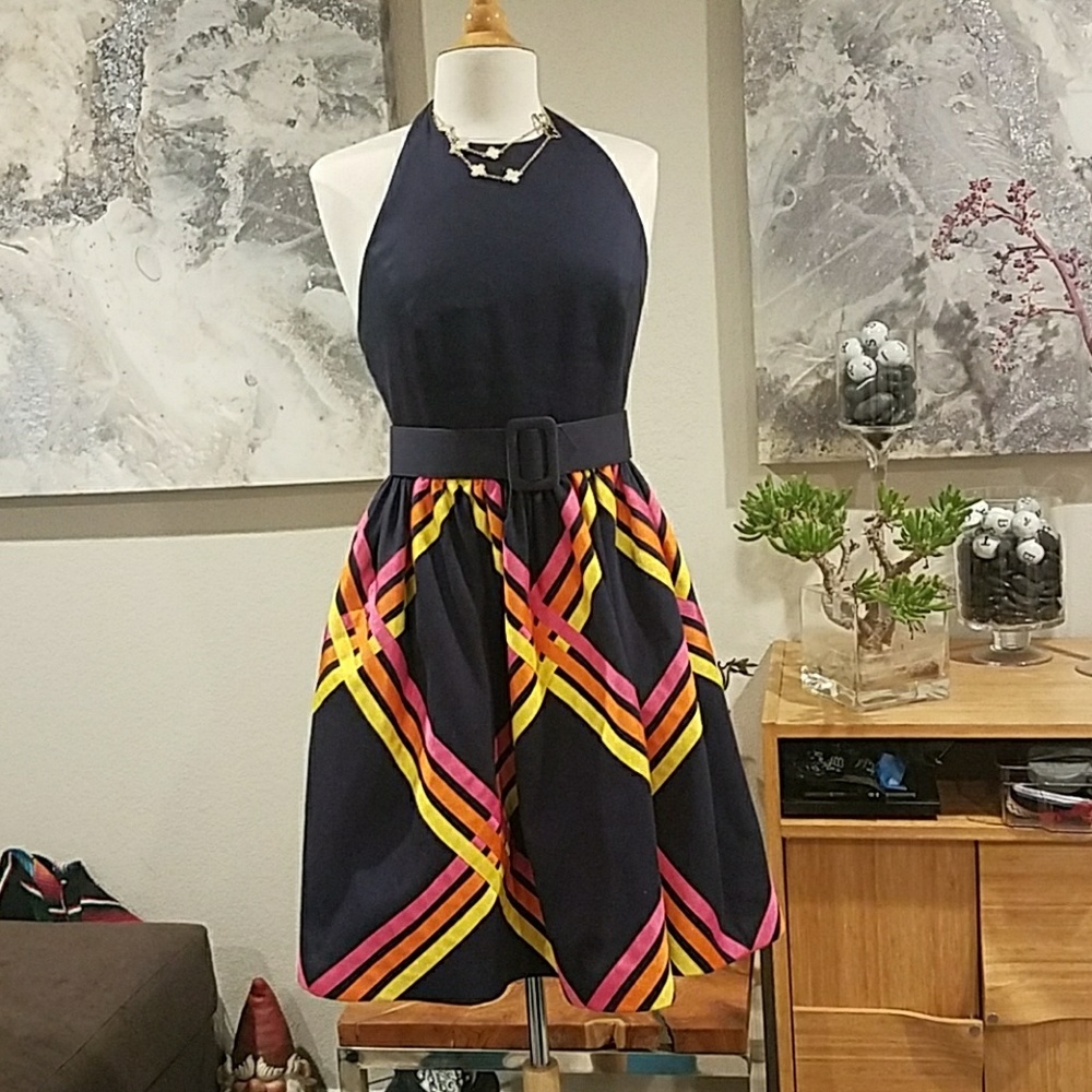 Vintage Chevron diamond halter dress