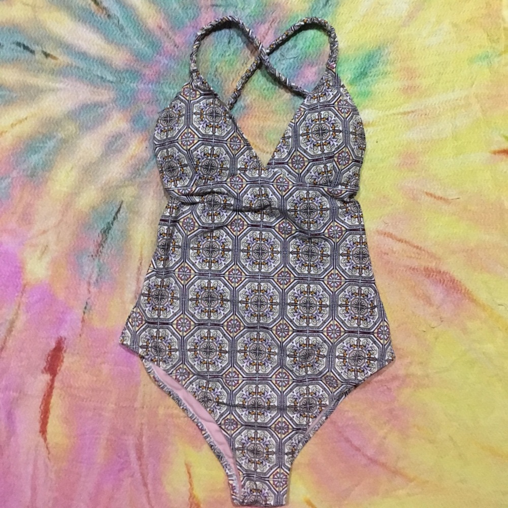 Mediterranean Printed One Piece Lyrca Swimsuit