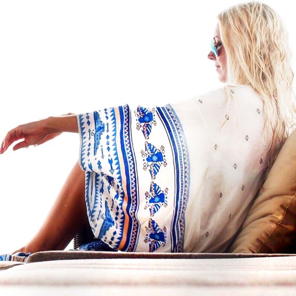 Thunderbird MAXI Kimono COVERUP Robe Blue White - Picture 3 of 5